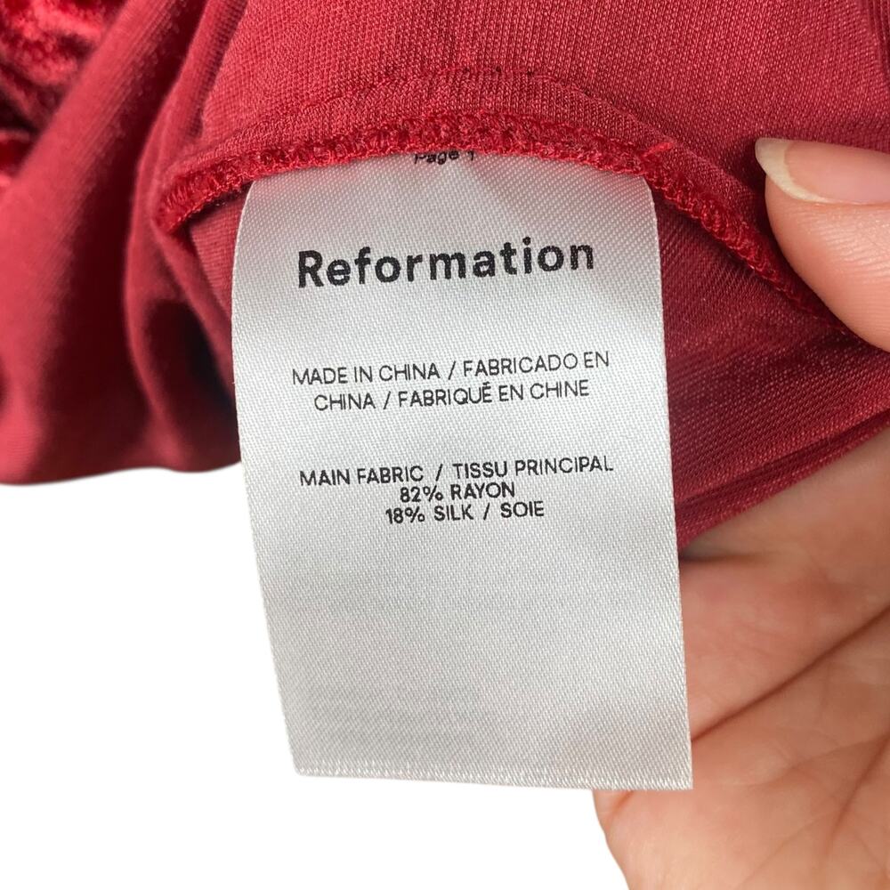 Reformation Red Crimson Velvet Smocked Juliet Sleeve Mini Dress S Whimsigoth - Picture 11 of 11